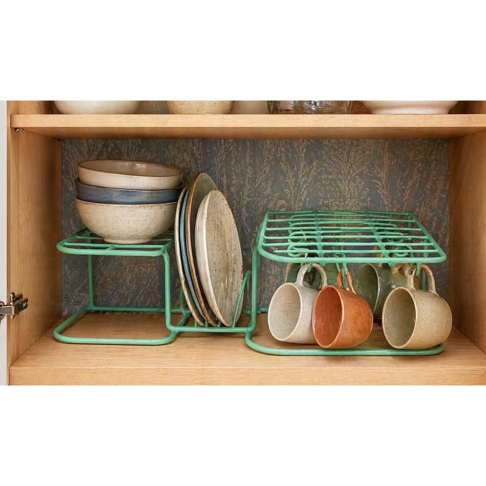 Vtg Rubbermaid Aqua Blue Wire Dinnerware Storage Rack 1950s Kitchen Decor